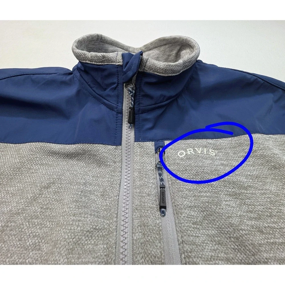 ORVIS Jacket Men's‎ L Blue Bonded Full Zip Nylon Panels Windbreaker LIMITED USE